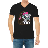 Cartoon-cat-cute-girl V-neck Tee | Artistshot