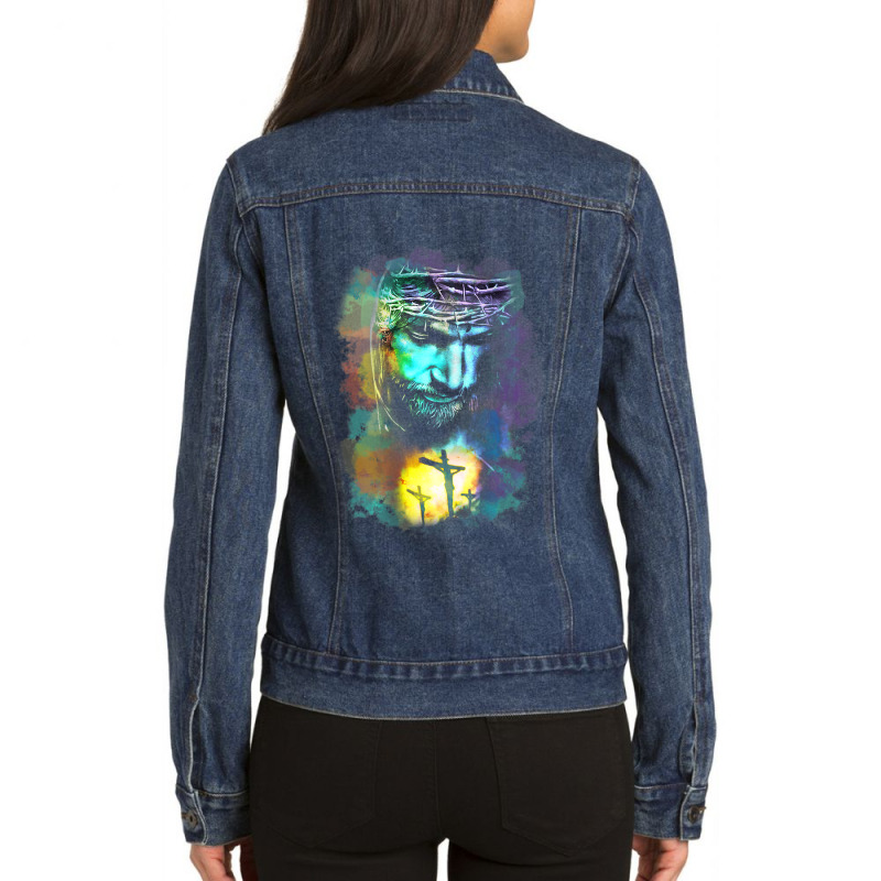 Jesus Christ Cross Religious Picture Christian Art Print Mens My Favor Ladies Denim Jacket by Aria-Proctor | Artistshot