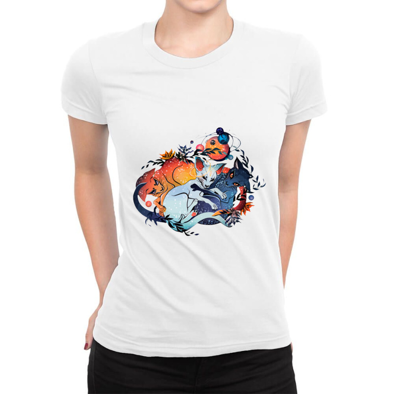 Dusk And Night Solar Space Cats Ladies Fitted T-Shirt by tomorrowsproblems | Artistshot