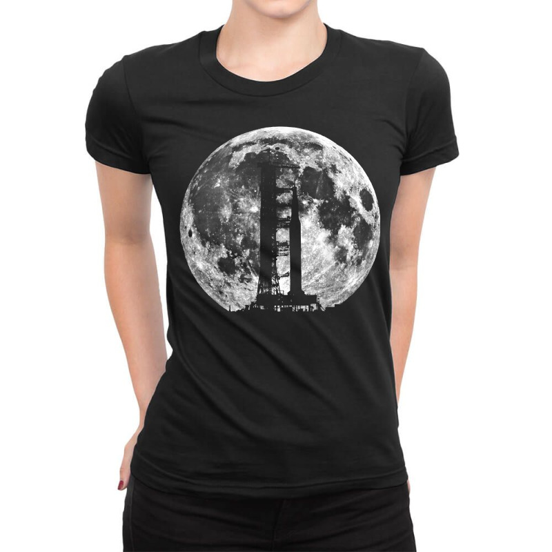 Saturn V Rocket Silhouette And Moon Graphic T Shirt Ladies Fitted T-Shirt by sabadmscoastlw | Artistshot