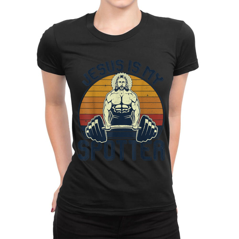 Jesus Is My Spotter Funny Christian Weightlifting Gym My Favorite Peop Ladies Fitted T-Shirt by Aria-Proctor | Artistshot