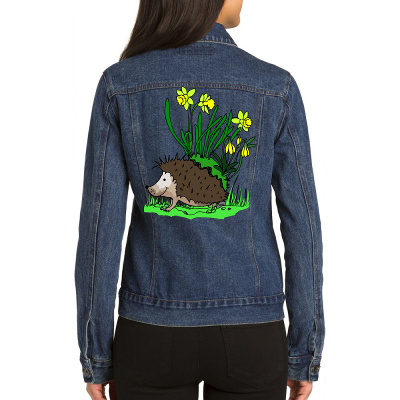 Hedgehog With Flowers Ladies Denim Jacket by gematees | Artistshot