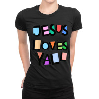 Jesus Loves Yall Pink Belief Faith Womens Girls Kids Church Graphic Ladies Fitted T-shirt | Artistshot