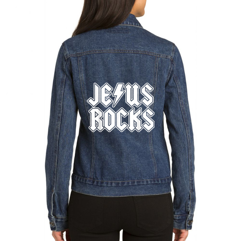 Jesus Rocks Funny Christian Rocker Funny Gift Ladies Denim Jacket by Aria-Proctor | Artistshot