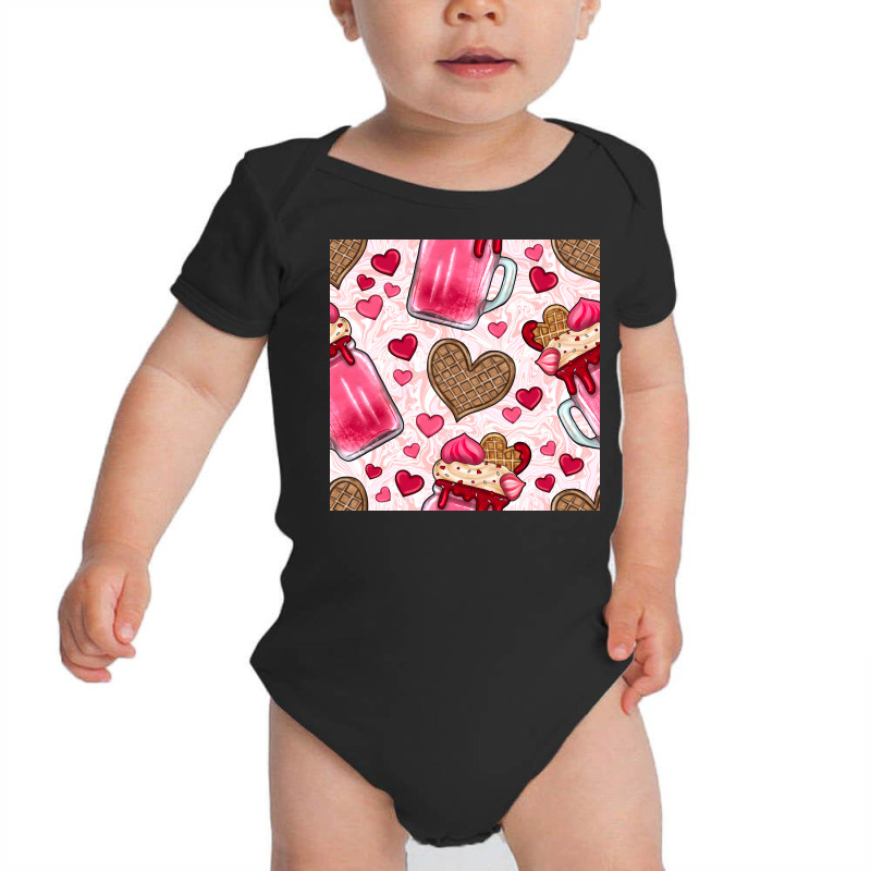 Valentines Day Milkshake Seamless Pattern Baby Bodysuit by BundleAndBundleShop | Artistshot