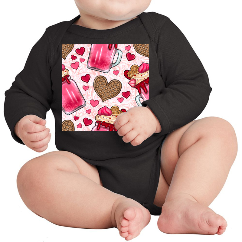 Valentines Day Milkshake Seamless Pattern Long Sleeve Baby Bodysuit by BundleAndBundleShop | Artistshot