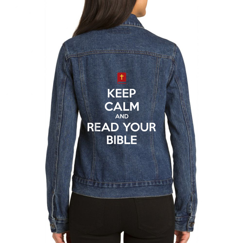 Keep Calm Bible Christian Pun Vintage Retro Ladies Denim Jacket by Aria-Proctor | Artistshot