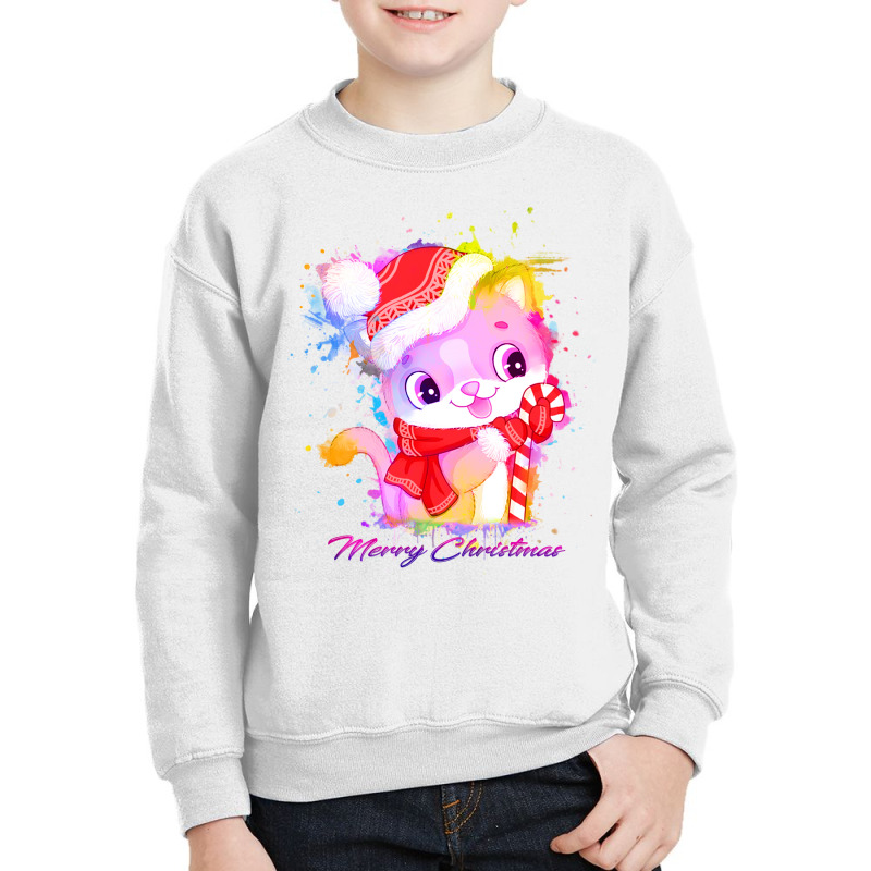 Merry Christmas Cat Youth Sweatshirt | Artistshot