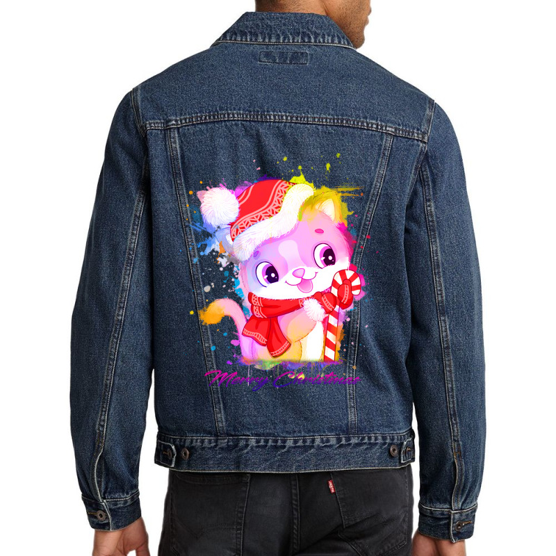 Merry Christmas Cat Men Denim Jacket | Artistshot