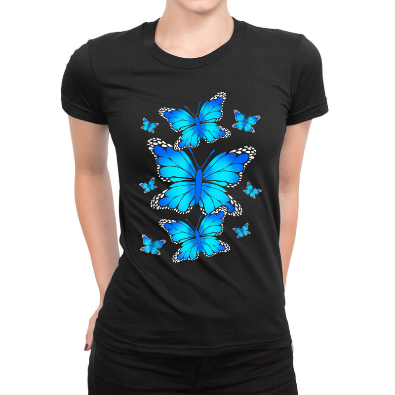 Majestic Butterfly   Blue Butterflies Morpho T Shirt Ladies Fitted T-Shirt by toroooo | Artistshot