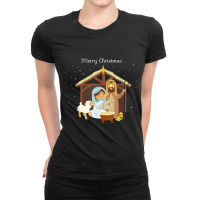 Merry Christmas & Nativity Scene Christian Faith Holiday Men Women Ladies Fitted T-shirt | Artistshot