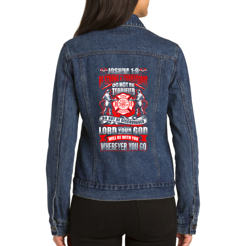 Motivational Be Strong Christian Bible Joshua 19 Day Gifts Ladies Denim Jacket by Aria-Proctor | Artistshot