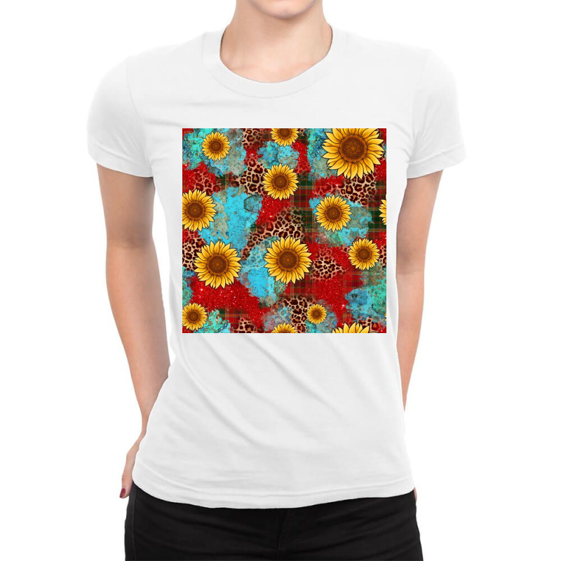 Christmas Sunflower Leopard Buffalo Plaid Seamless Pattern Ladies Fitted T-shirt | Artistshot