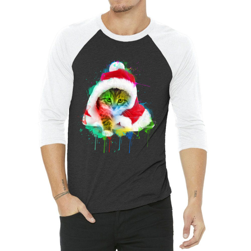 Merry Christmas Cat 3/4 Sleeve Shirt | Artistshot