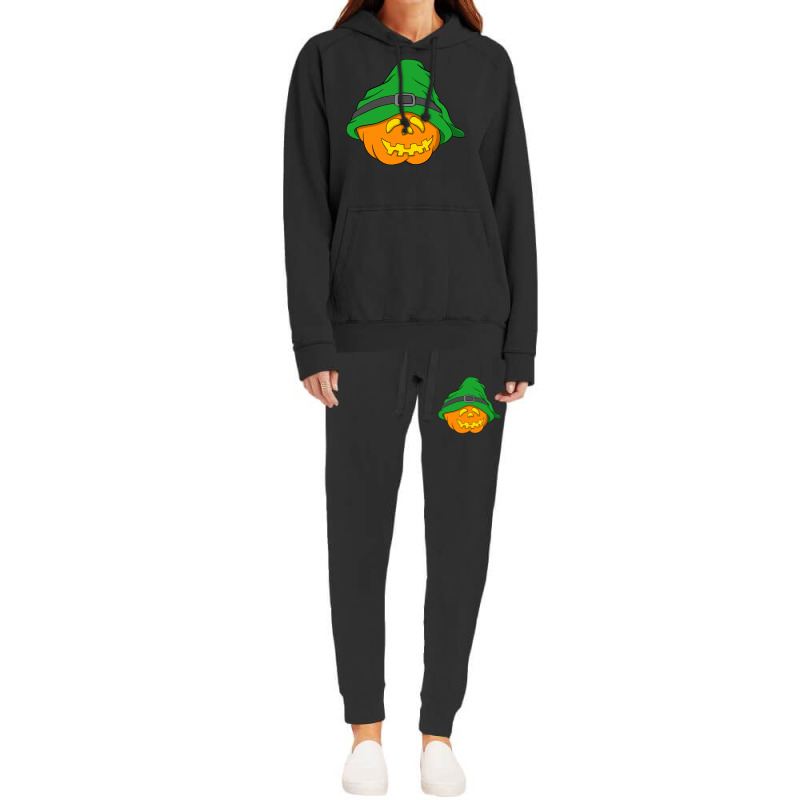 Halloween Jack O Lantern T  Shirt Slouchy Hat Halloween Pumpkin Green Hoodie & Jogger Set | Artistshot