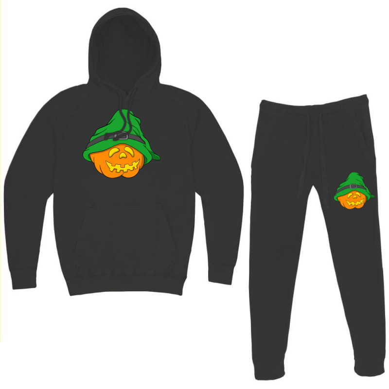 Halloween Jack O Lantern T  Shirt Slouchy Hat Halloween Pumpkin Green Hoodie & Jogger Set | Artistshot