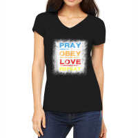 Pray Obey Love Repeat - Bible Verse - Christian Bible Quote Funny Gift Women's V-neck T-shirt | Artistshot