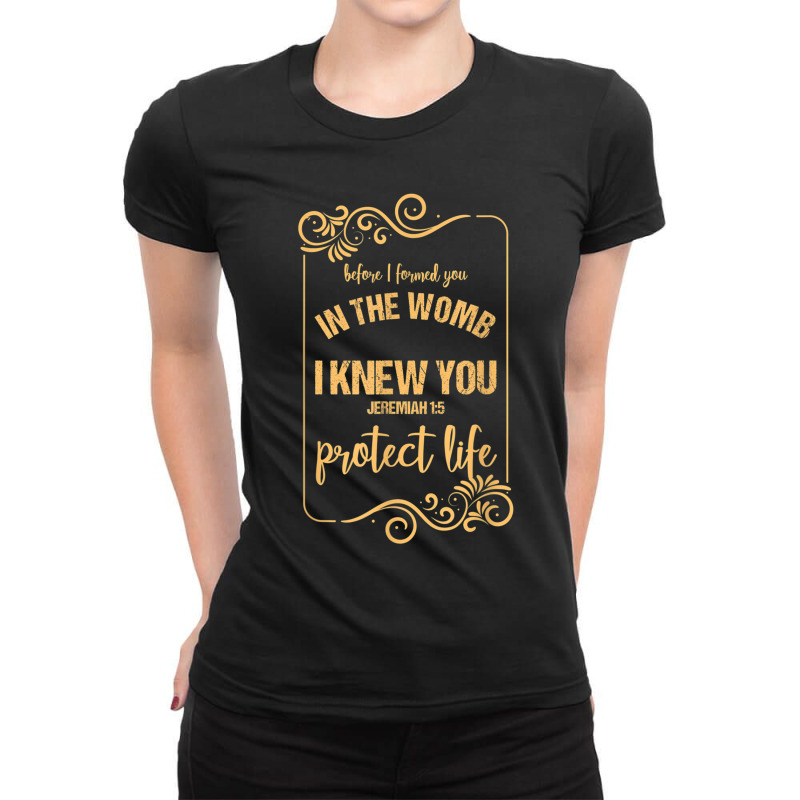 Pregnancy Announcement Bible Verse I Knew You Jeremiah 15 Graphic Musi Ladies Fitted T-Shirt by Aria-Proctor | Artistshot