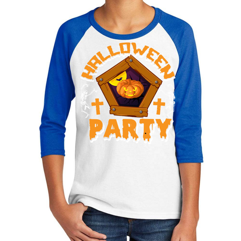 Halloween T  Shirt Funny Halloween Party Skeletons Pumpkin Frame Costu Youth 3/4 Sleeve | Artistshot