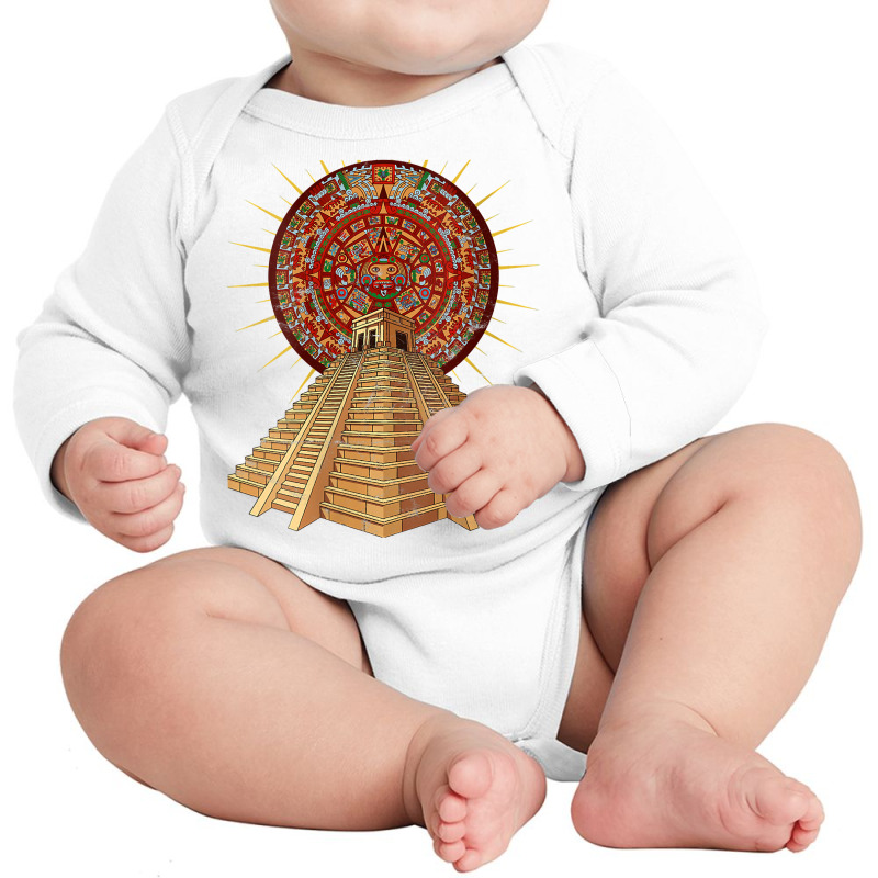 Womens Ancient Sacred Mayan Aztec Calendar Pyramid Geometry V Neck T S Long Sleeve Baby Bodysuit | Artistshot