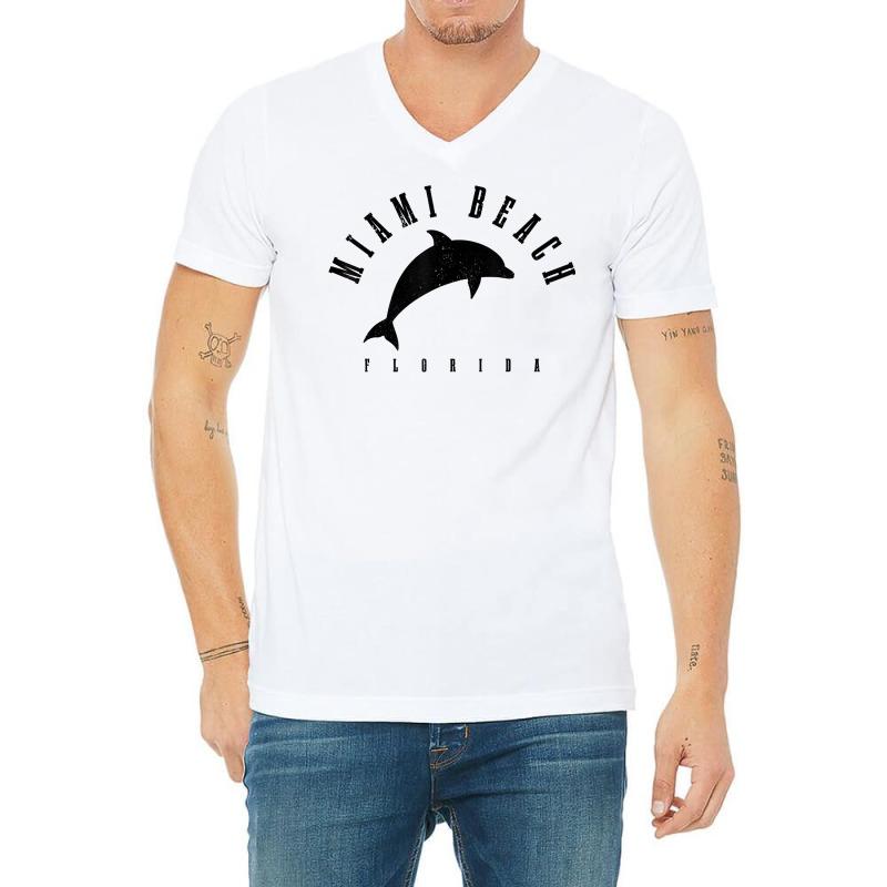 Miami Beach Florida Fl Vintage Surf Dolphin Vacation T Shirt V-neck Tee | Artistshot