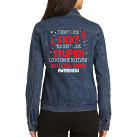 I Don't Look Sick  Sickle Cell Anemia Awareness Ribbon T Shirt Ladies Denim Jacket | Artistshot