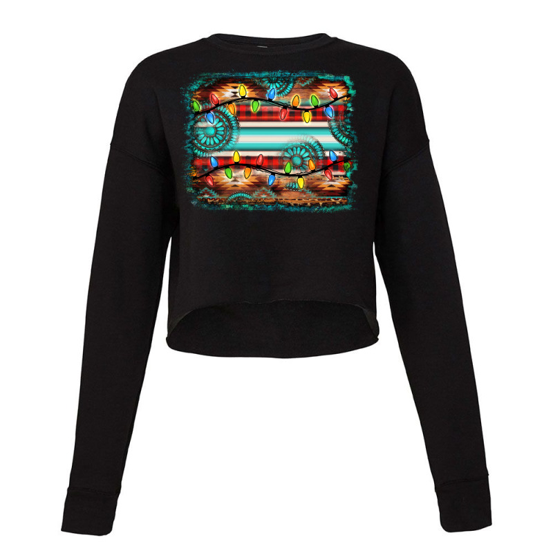 Turquoise Aztec Serape Christmas Background Cropped Sweater | Artistshot