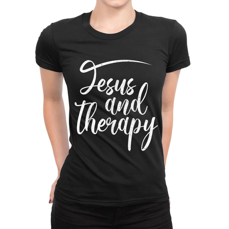 Jesus And Therapy Religious Christian Humor Art Ladies Fitted T-Shirt by Aria-Proctor | Artistshot