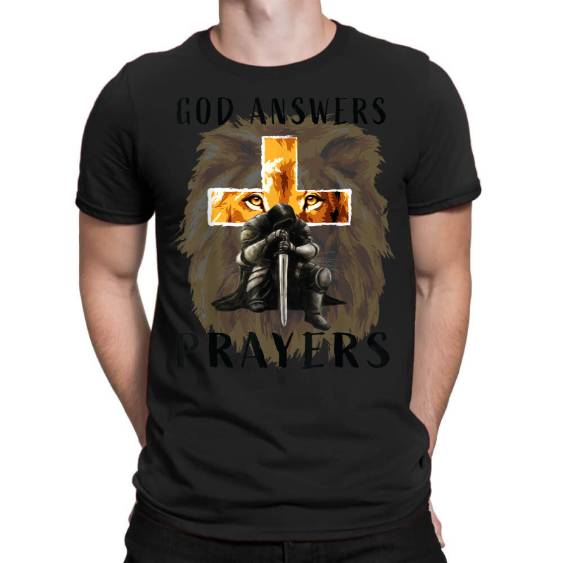 God Answers Prayers Warrior Men Christian Cross Lion Graphic T-shirt | Artistshot