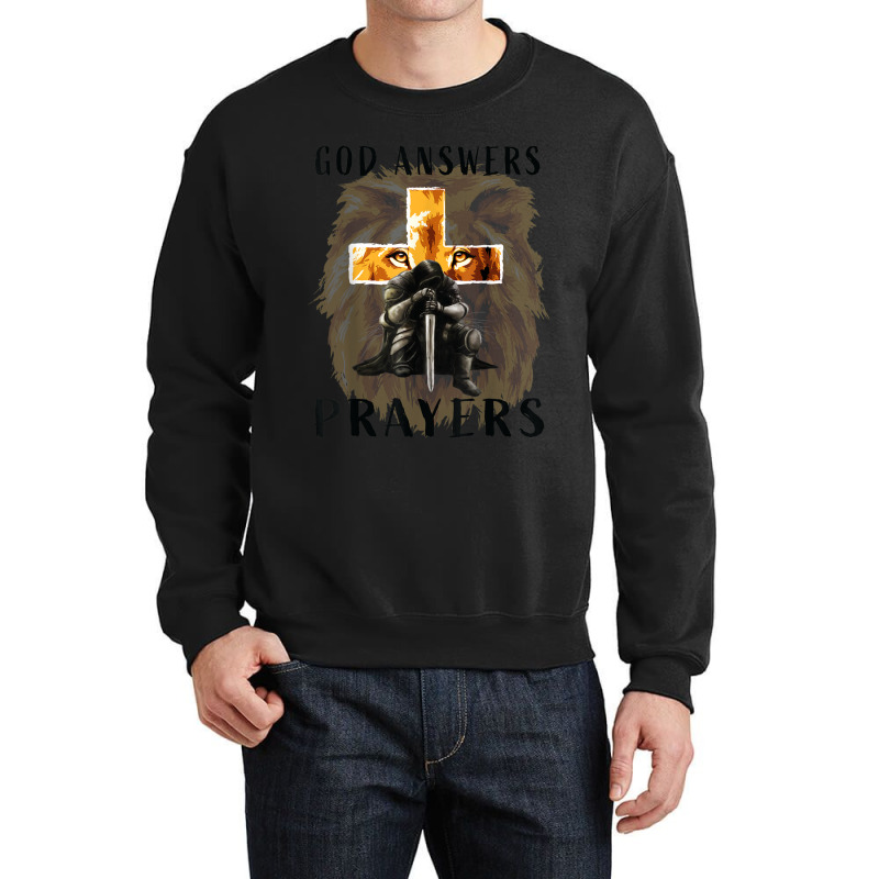 God Answers Prayers Warrior Men Christian Cross Lion Graphic Crewneck Sweatshirt | Artistshot