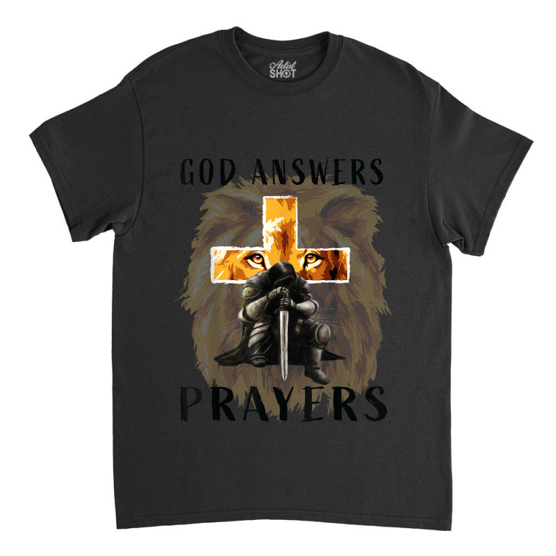 God Answers Prayers Warrior Men Christian Cross Lion Graphic Classic T-shirt | Artistshot