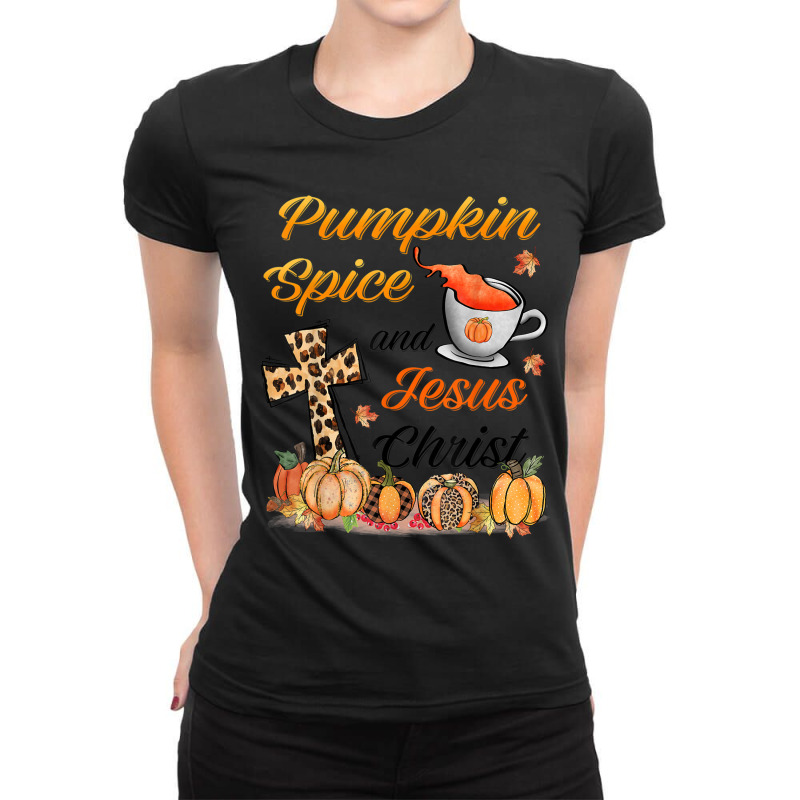 Pumpkin Spice And Jesus Christ Leopard Cross Pumpkin Autumn Video Game Ladies Fitted T-Shirt by Aria-Proctor | Artistshot