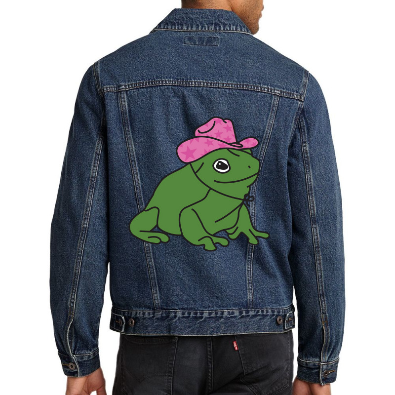 Frog With A Pink Cowboy Hat Sticker Men Denim Jacket | Artistshot