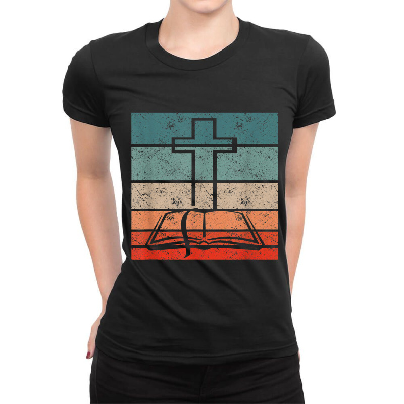 Retro Christian Vintage - Catholic Christianity Bible Day Gift Ladies Fitted T-Shirt by Aria-Proctor | Artistshot