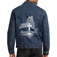 Rooted In Christ - Christian Cross Faith Saying Tree Roots Funny Gifts Men Denim Jacket | Artistshot