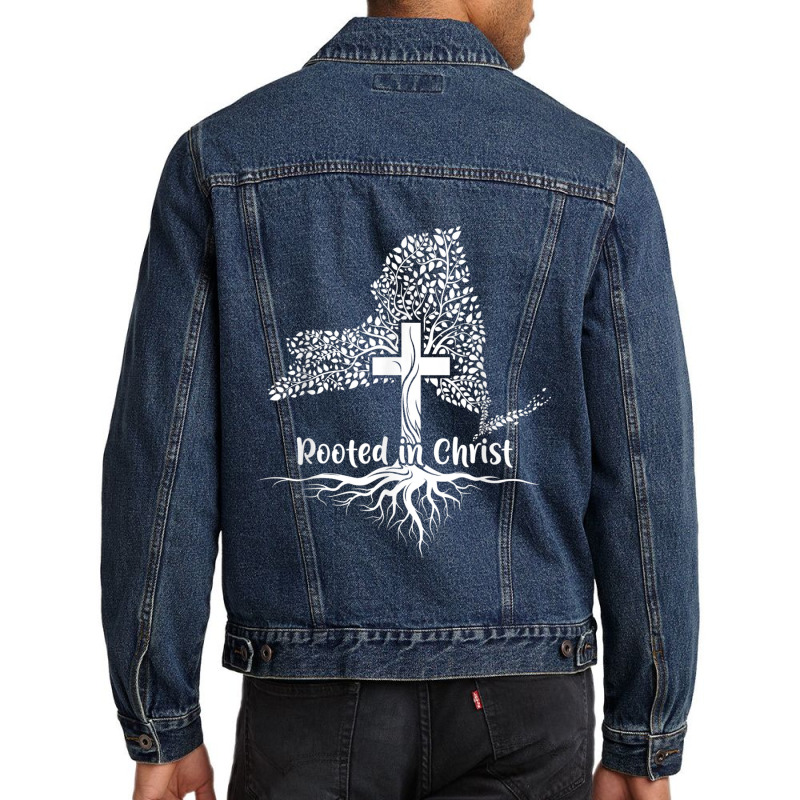 Rooted In Christ - Christian Cross Faith Saying Tree Roots Funny Gifts Men Denim Jacket by Aria-Proctor | Artistshot