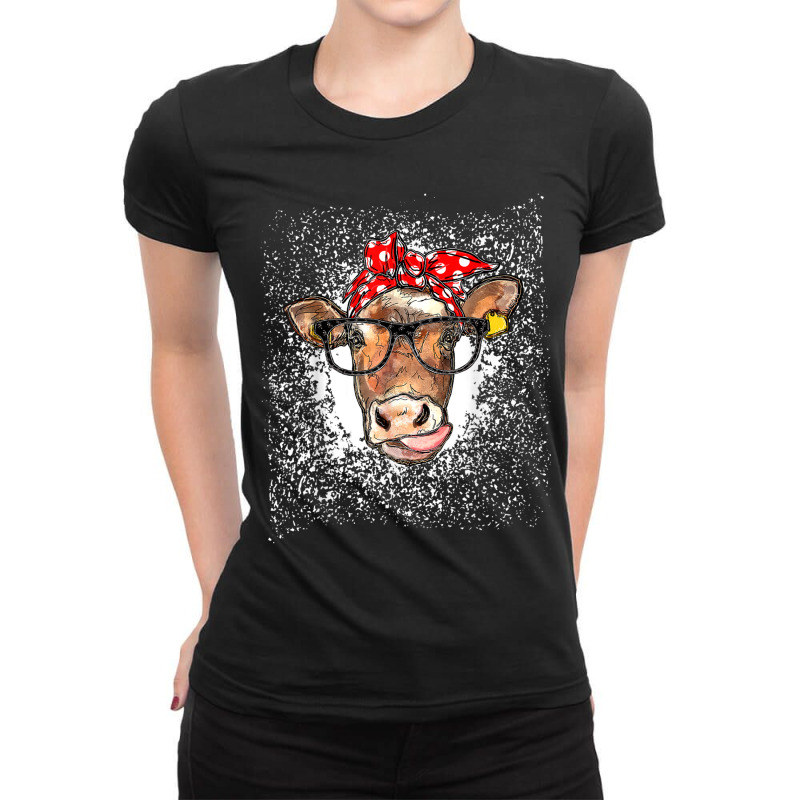 Women S Cow With Glasses And Red Bandana, Licking Heifer T Shirt Ladies Fitted T-Shirt by Great Tshirt | Artistshot