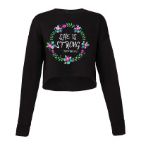 She Is Strong Proverbs 3125 - Bible Verse Floral Wreath Day Gift Cropped Sweater | Artistshot