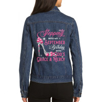 Stepping Into My September Birthday With Gods Grace Mercy 9 Music Vint Ladies Denim Jacket | Artistshot