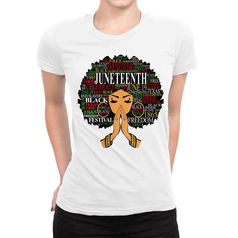 Womens Juneteenth Melanin Black Women Natural Hair Afro Word Art V Nec Ladies Fitted T-Shirt by FavorRoh | Artistshot