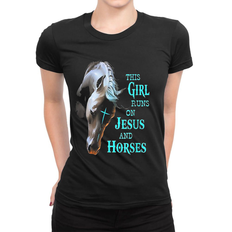 This Girl Runs On Jesus And Horses Music Vintage Retro Ladies Fitted T-Shirt by Aria-Proctor | Artistshot