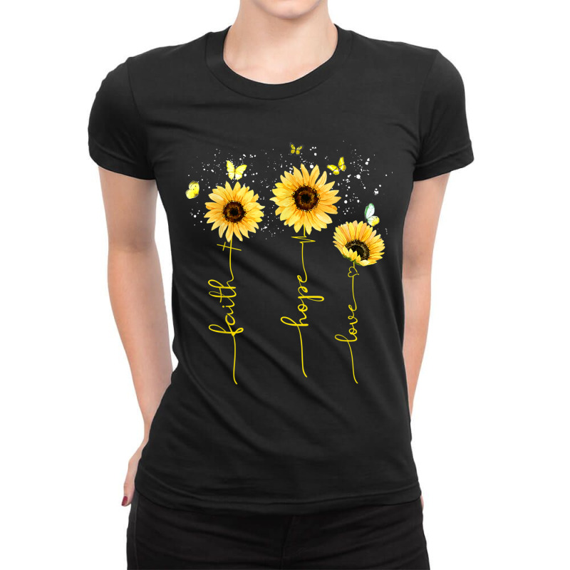 Vintage Faith Cross Hope Love Sunflower Butterfly Christian Mens Funny Ladies Fitted T-Shirt by Aria-Proctor | Artistshot