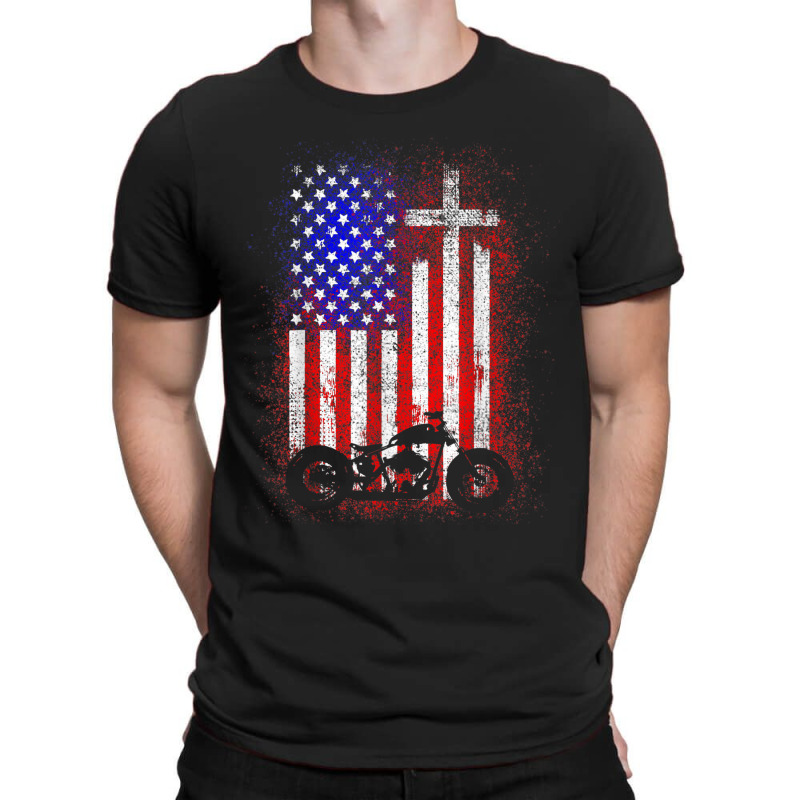 Vintage Motor Bike Usa Flag Christian Faith For Bikers Retro Vintage T-Shirt by Aria-Proctor | Artistshot