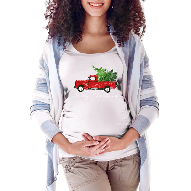 Vintage Wagon Christmas Long Sleeve Shirt   Tree On Truck Maternity Scoop Neck T-shirt by ChristineWeber89 | Artistshot