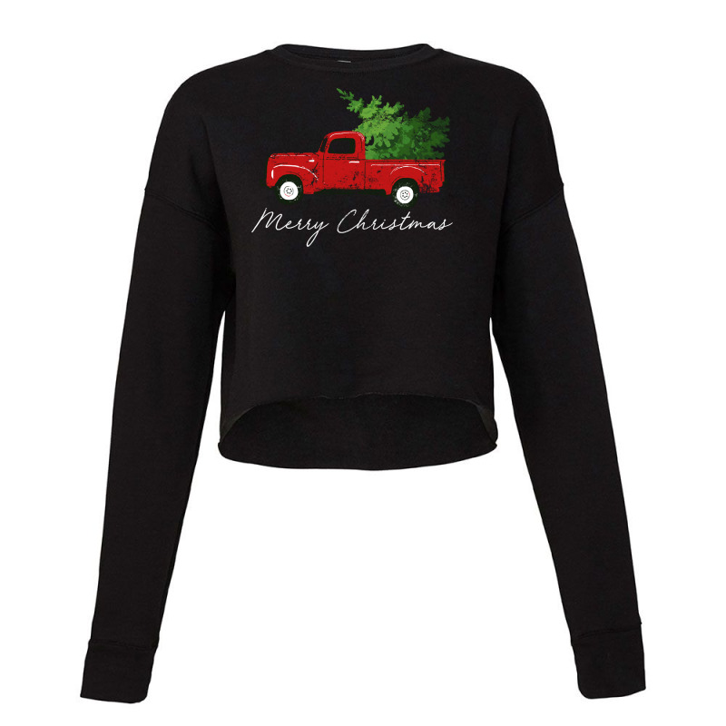 Vintage Wagon Christmas Long Sleeve Shirt   Tree On Truck Cropped Sweater by ChristineWeber89 | Artistshot