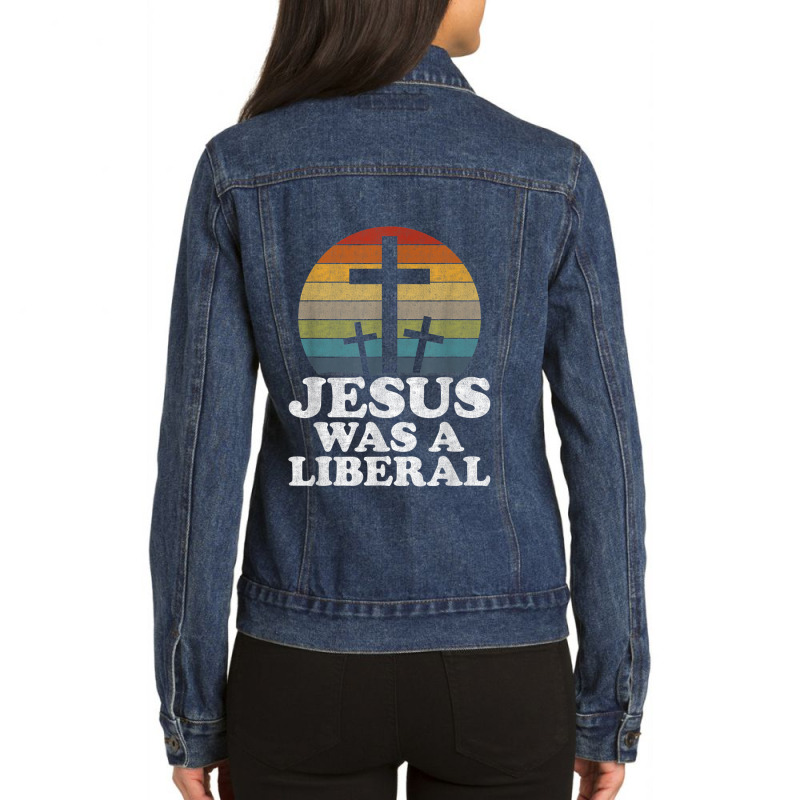 Woke Christian Democrat Jesus Was A Liberal Music Vintage Retro Ladies Denim Jacket by Aria-Proctor | Artistshot