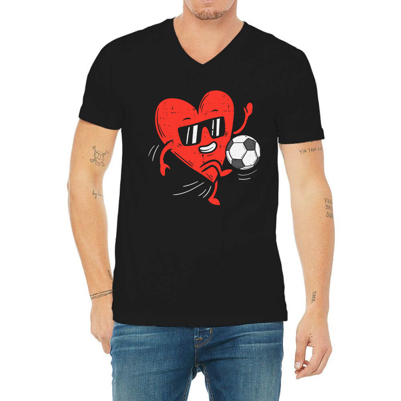 Heart Playing Soccer Valentines Day Football Girls Boys V-neck Tee | Artistshot