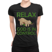 Womens Relax God Is In Control Sloth Lover Christian Faith Bible Funny Ladies Fitted T-shirt | Artistshot