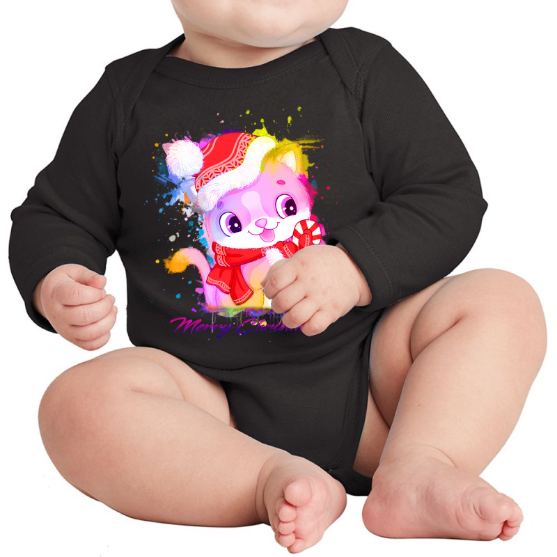 Merry Christmas Cat Long Sleeve Baby Bodysuit | Artistshot