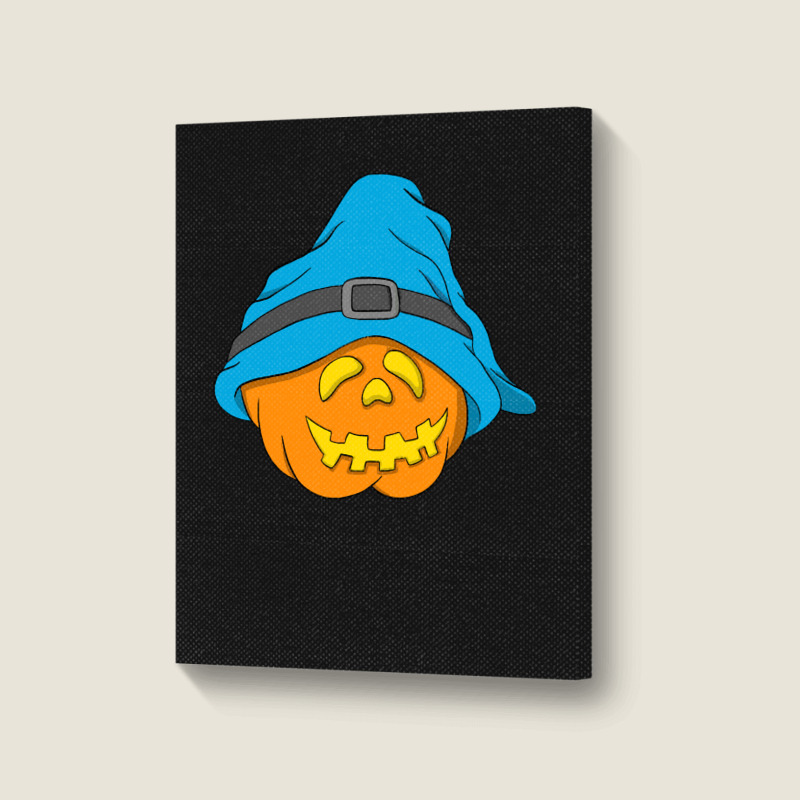 Halloween Jack O Lantern T  Shirt Slouchy Hat Halloween Pumpkin Blue V Portrait Canvas Print | Artistshot